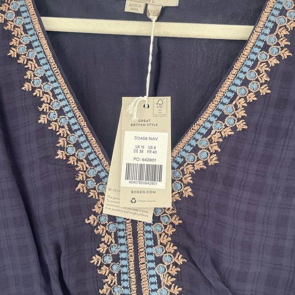 Boden dress NWT 8 embroidered V neck midi dress navy with amazing details - Picture 14 of 15